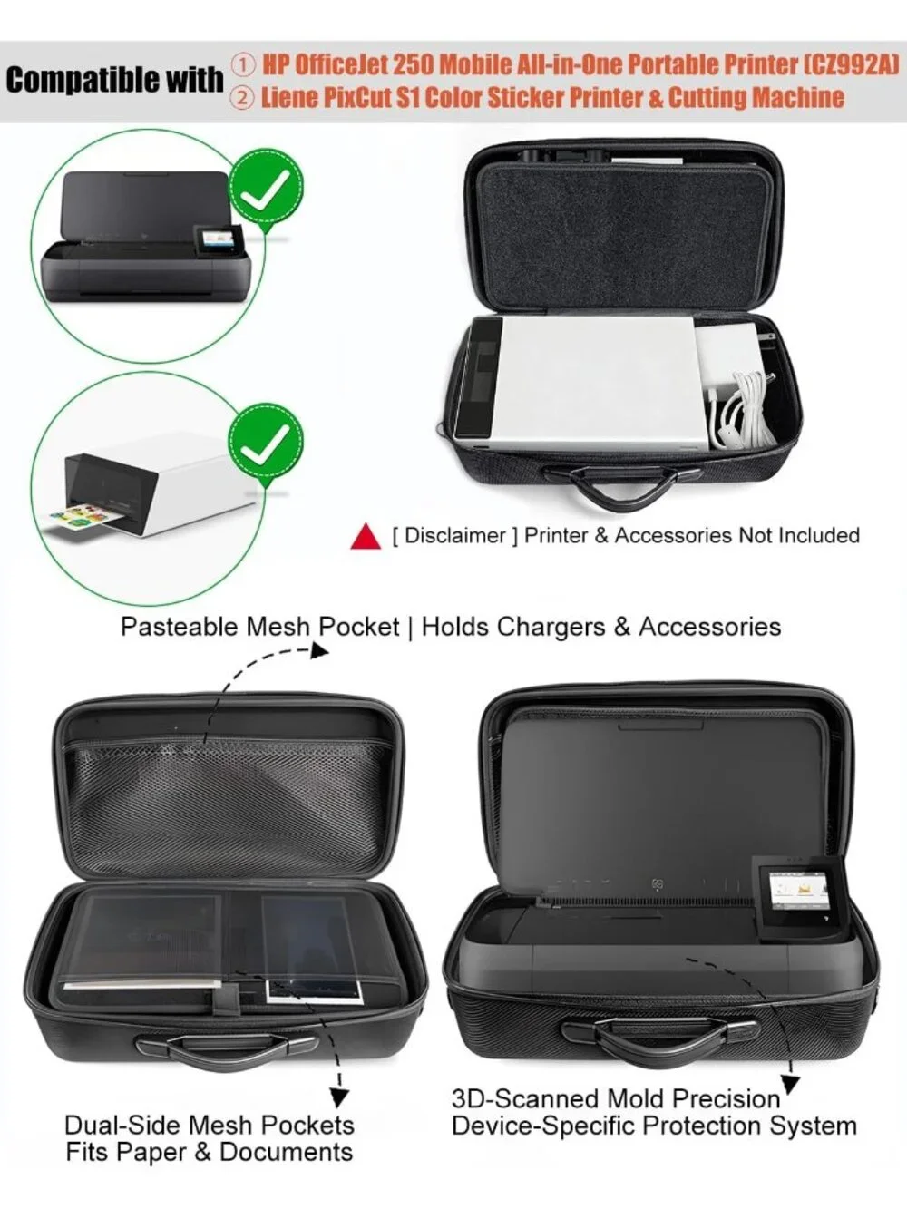 Portable Hard Travel Case for Mobile Printers & Cutting Machines, Black